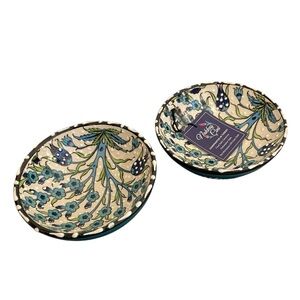 Nakkas Cini Turkish Ceramic Hand Painted Floral Bowls Set of 2